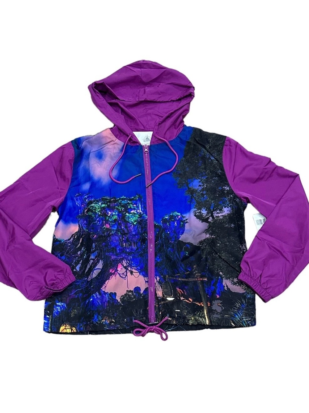 Pandora Purple Hooded Scenic Print Windbreaker Jacket